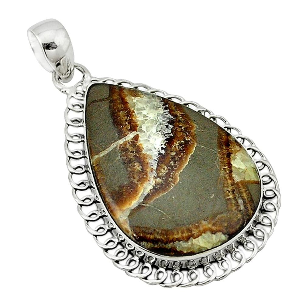 Natural brown septarian gonads 925 sterling silver pendant jewelry d1207