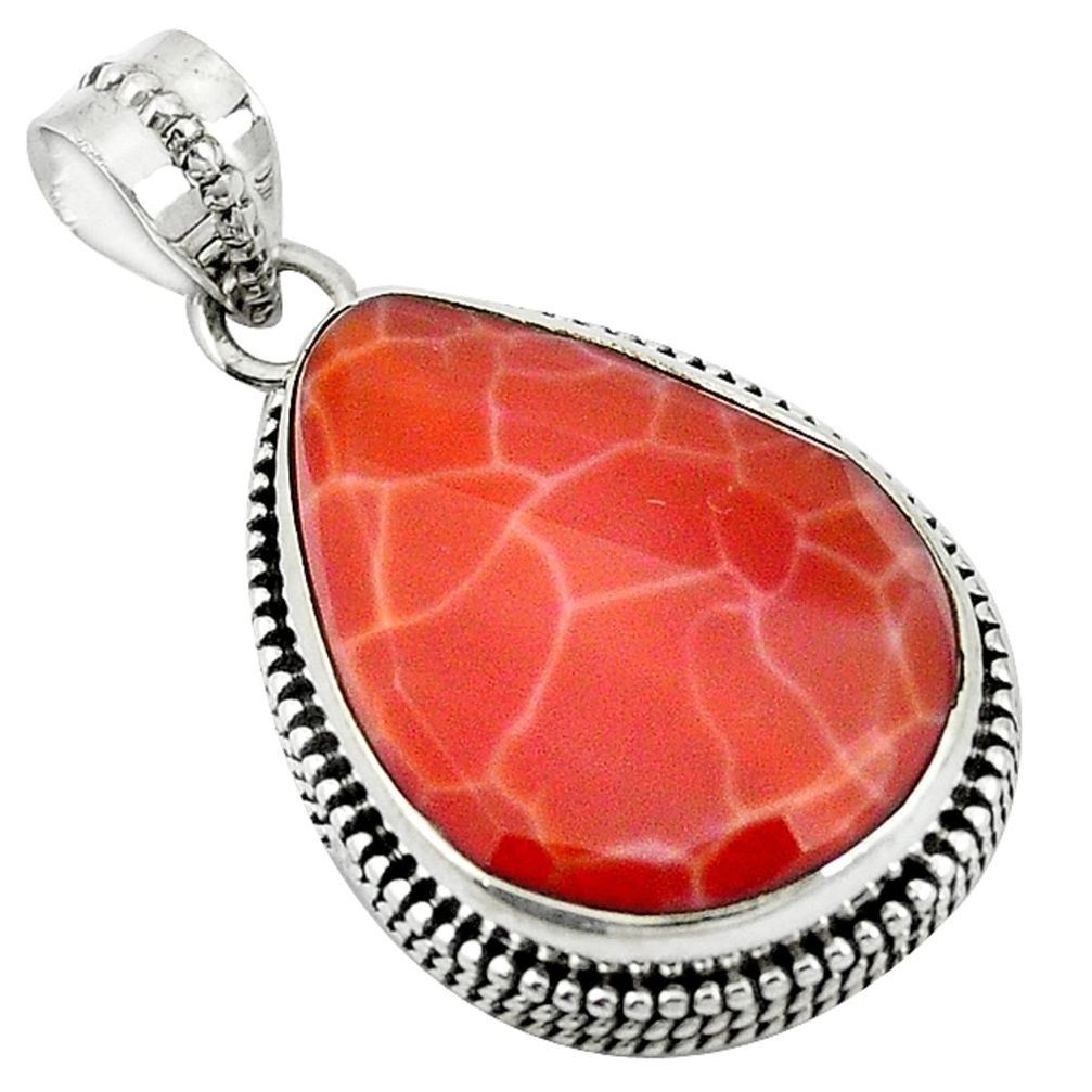 Natural orange spider web agate 925 sterling silver pendant jewelry d12100