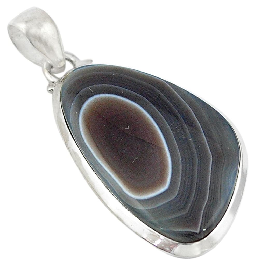 Natural black botswana agate 925 sterling silver pendant jewelry d12107