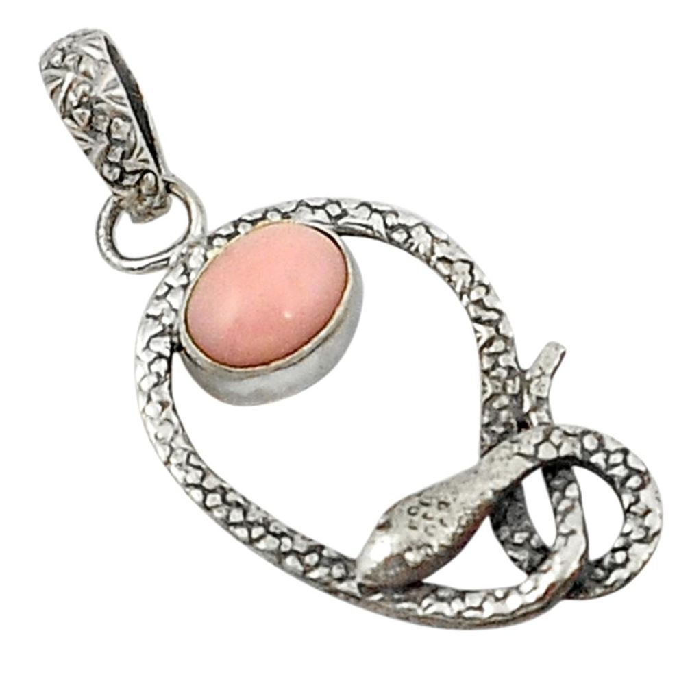Natural pink opal 925 sterling silver snake pendant jewelry d12168