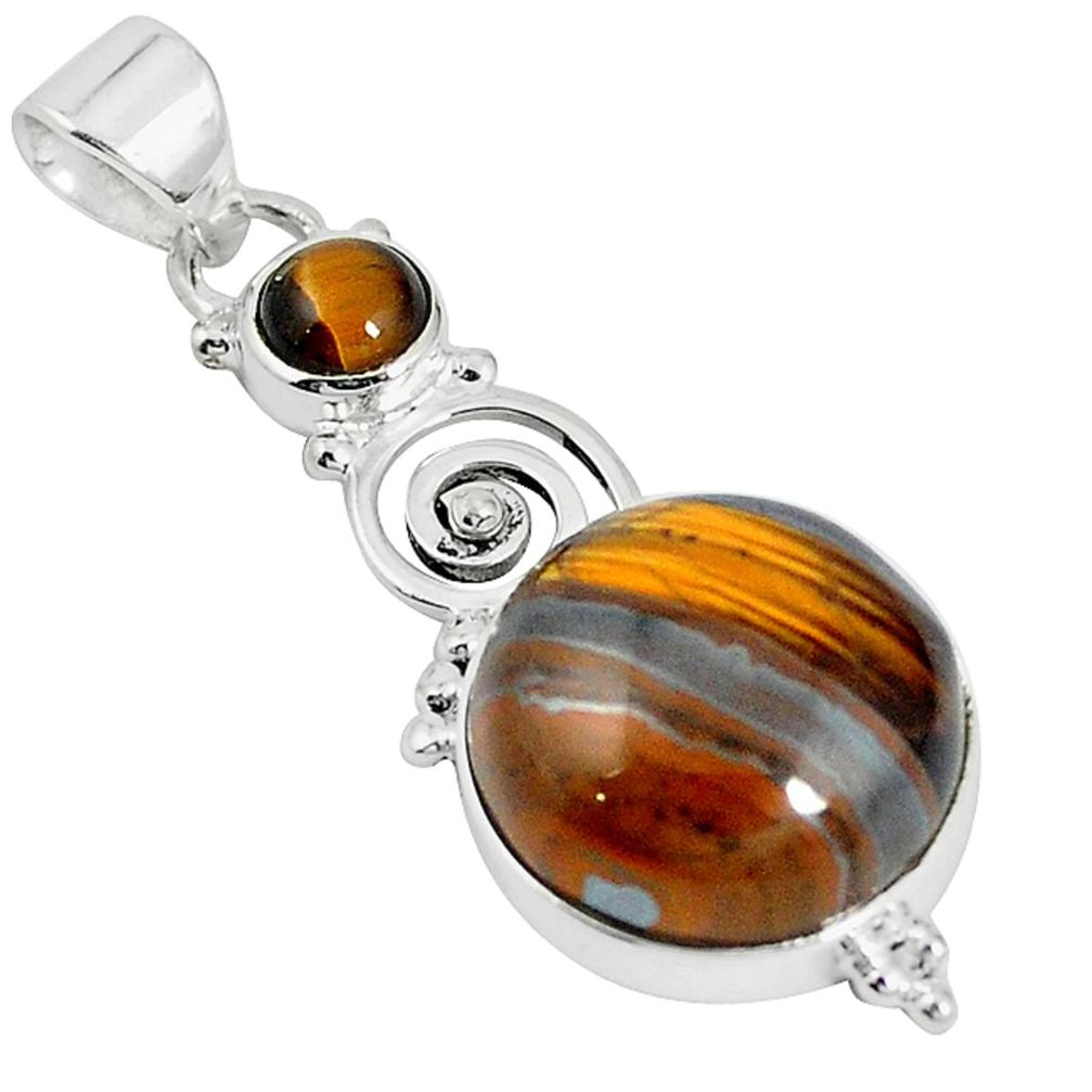 Natural brown tiger's eye 925 sterling silver pendant jewelry d12256