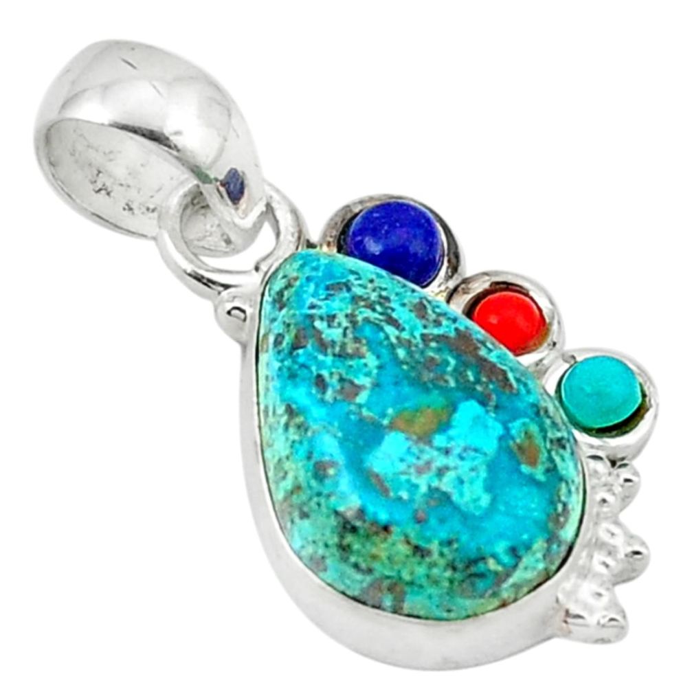 rysocolla turquoise lapis 925 sterling silver pendant d1232