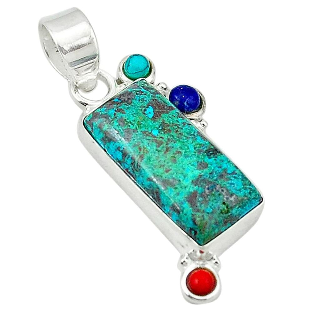 ver natural green chrysocolla turquoise lapis pendant d1235