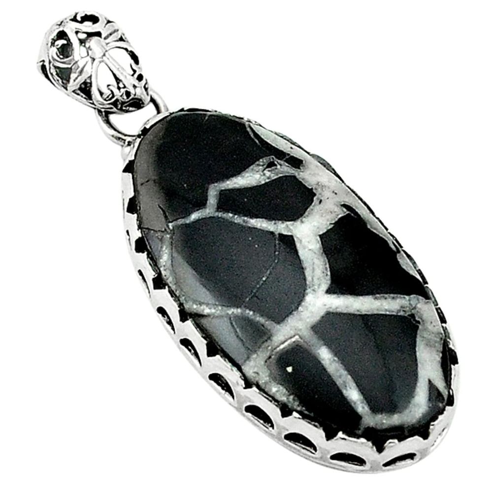 Natural black septarian gonads 925 sterling silver pendant jewelry d1241