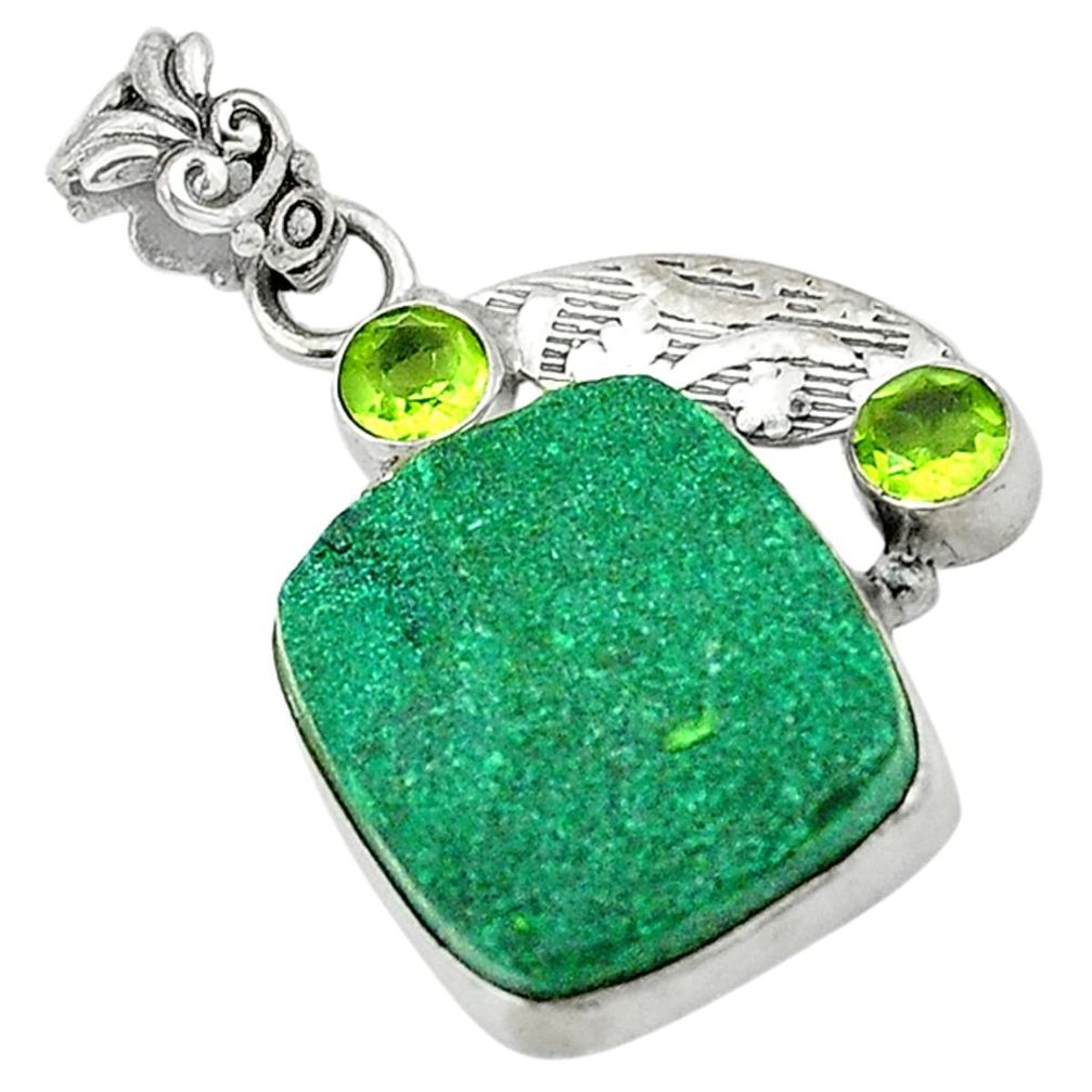 Green malachite druzy peridot 925 sterling silver pendant jewelry d1276