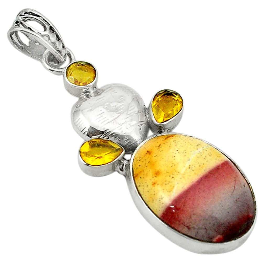 Natural brown mookaite yellow citrine 925 sterling silver pendant d1295