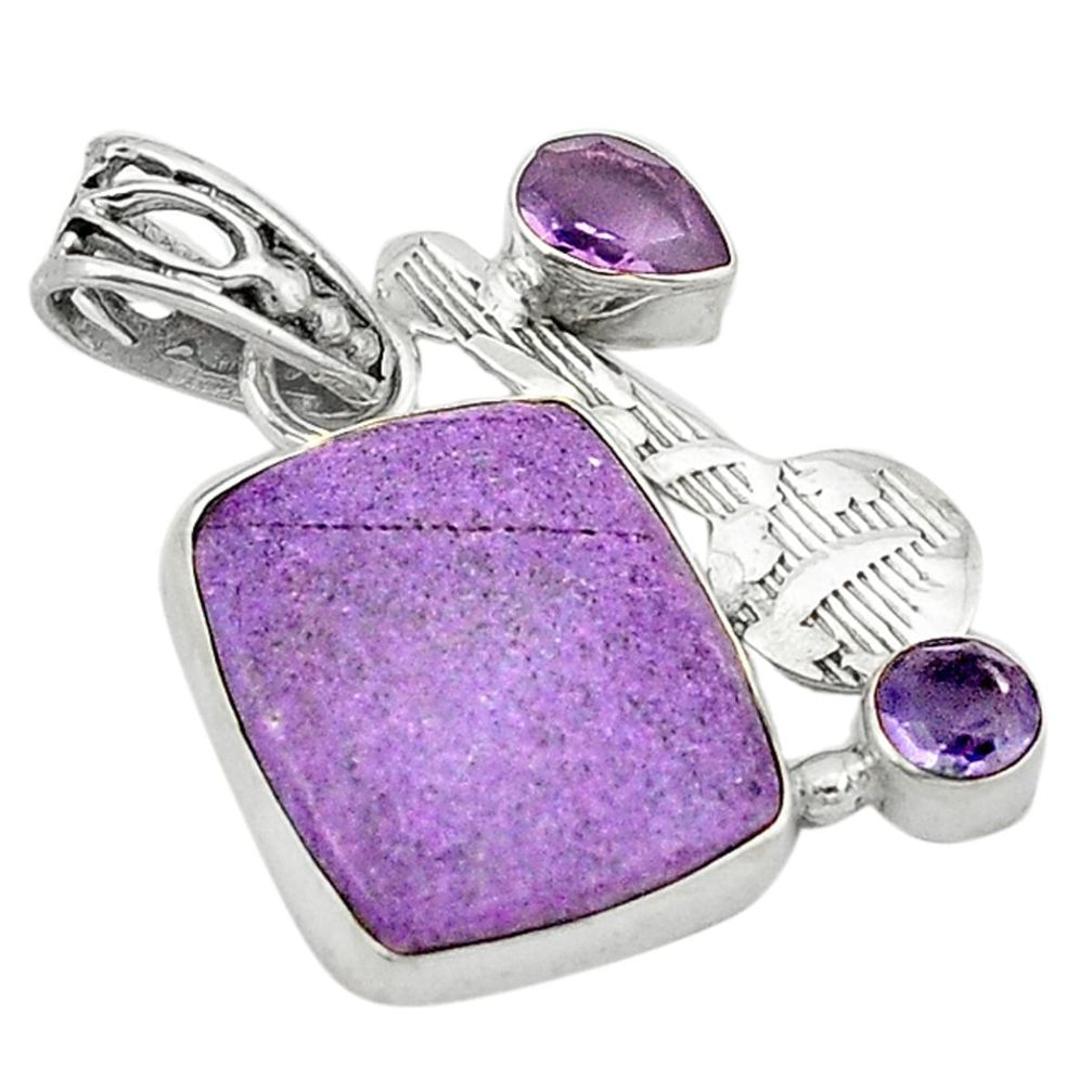 Natural purple purpurite purple amethyst 925 silver pendant d1309