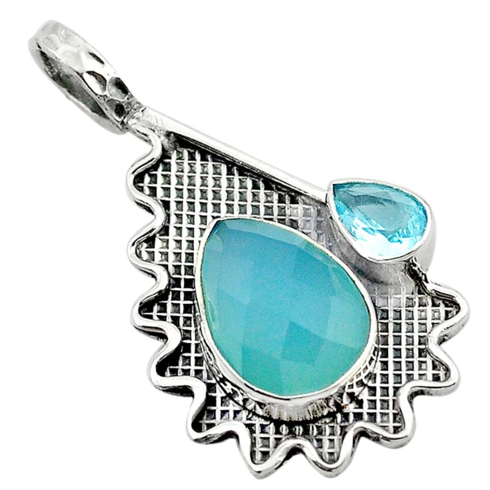 Natural aqua chalcedony topaz 925 sterling silver pendant jewelry d13112