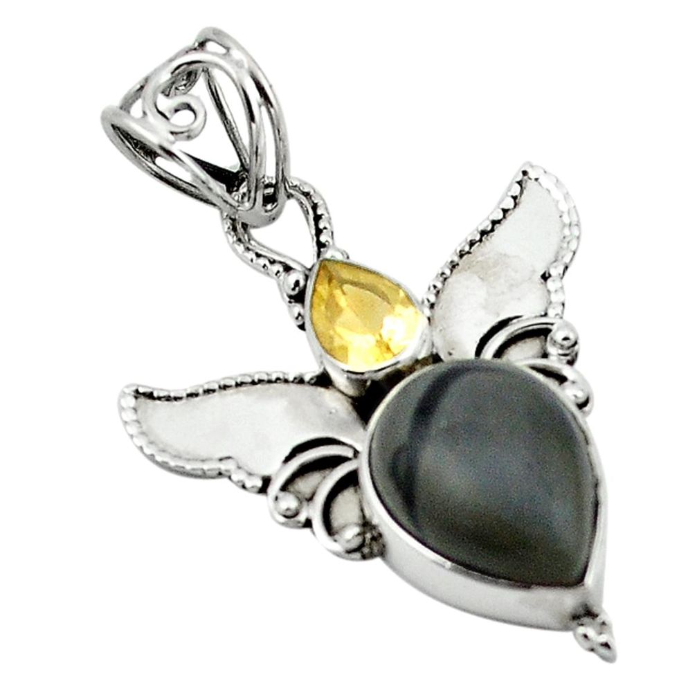 Natural black picasso jasper citrine 925 sterling silver pendant d13126