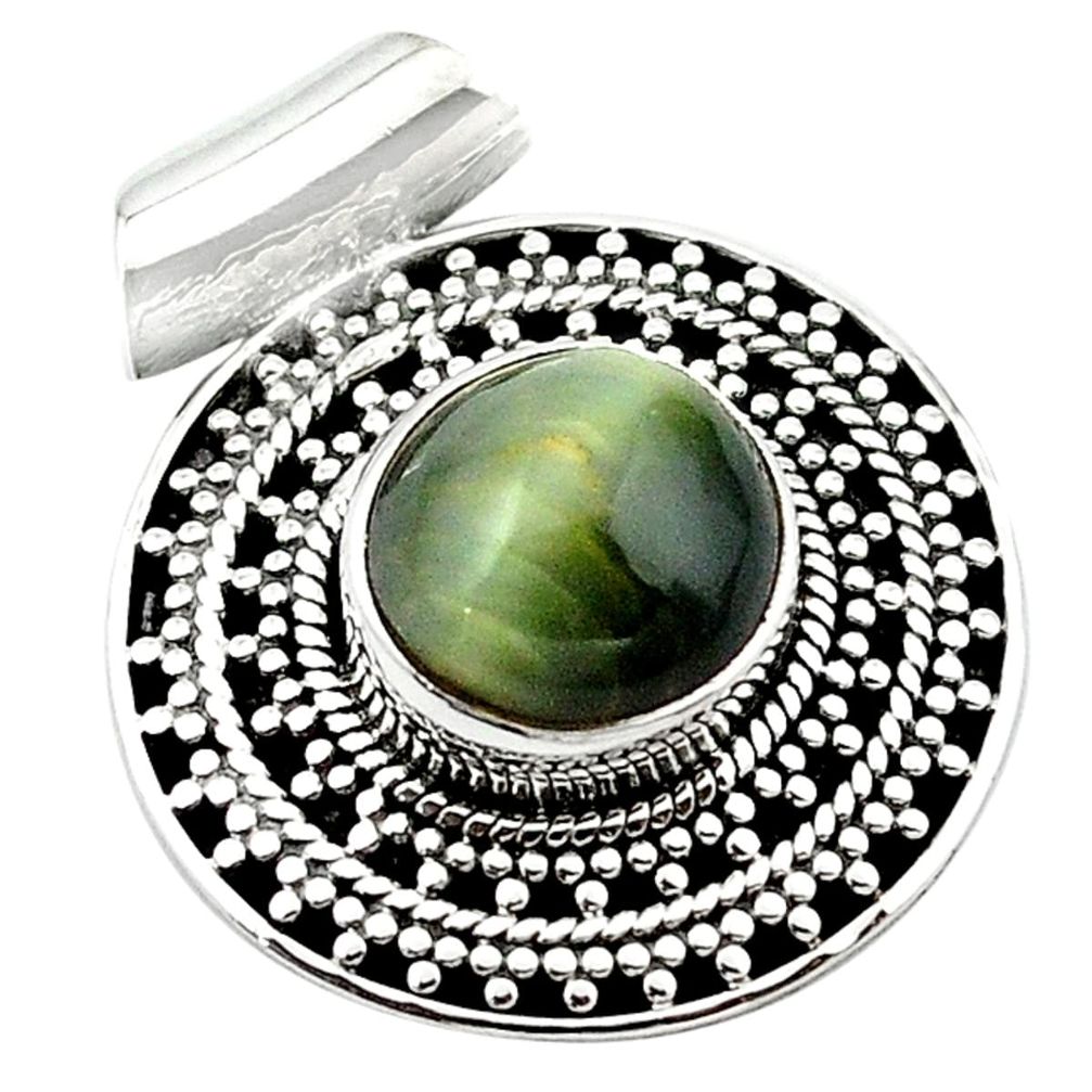 Green cats eye round 925 sterling silver pendant jewelry d13186