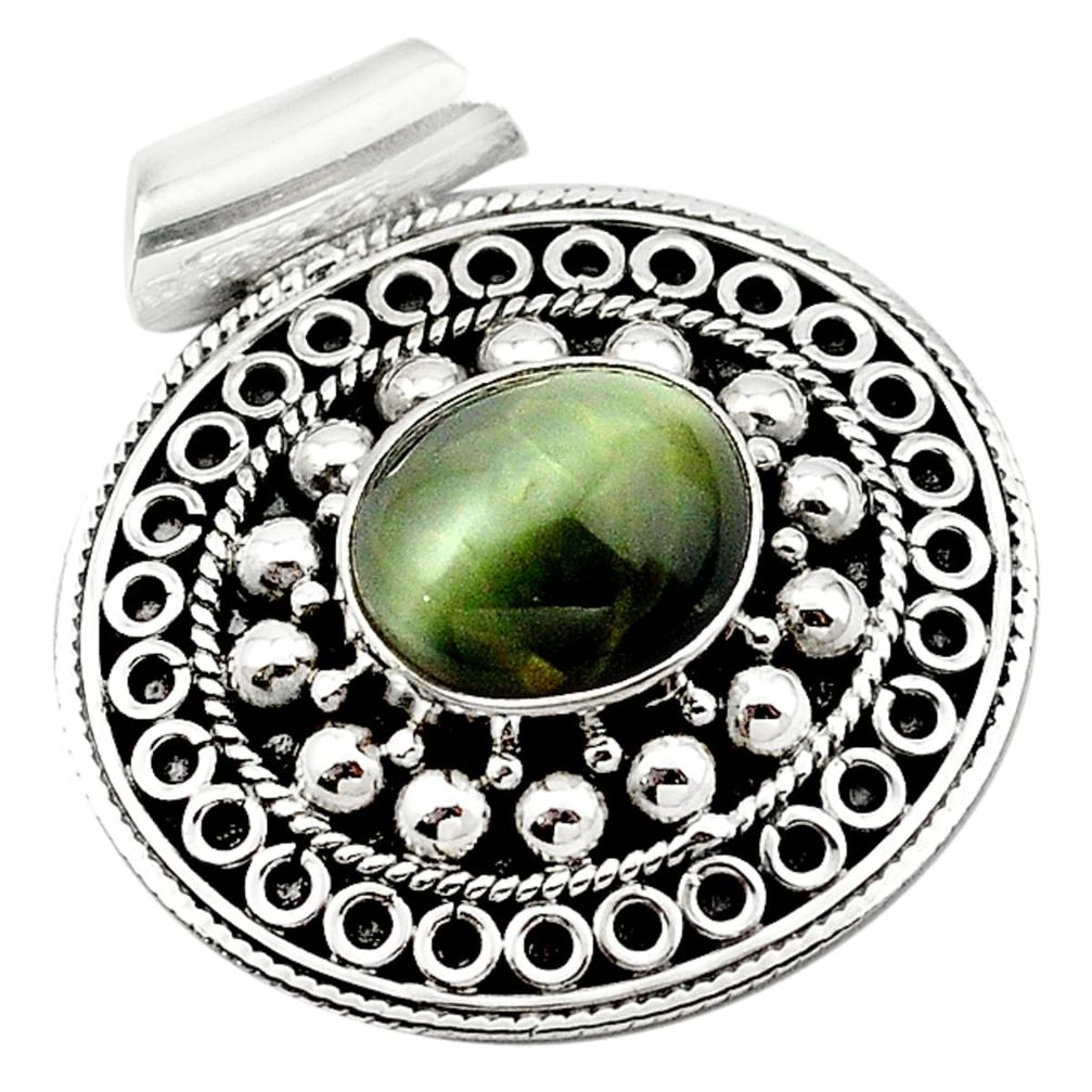 Green cats eye oval 925 sterling silver pendant jewelry d13189