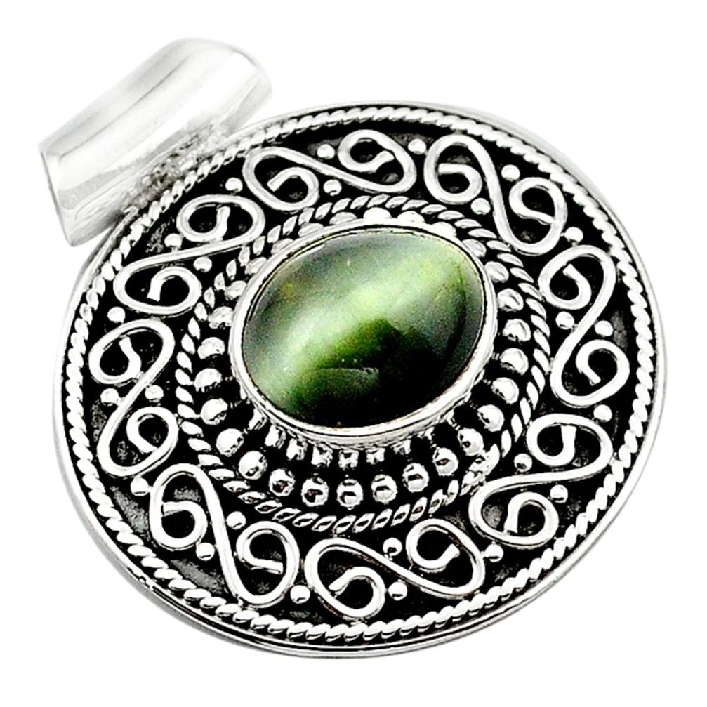 Green cats eye oval 925 sterling silver pendant jewelry d13191