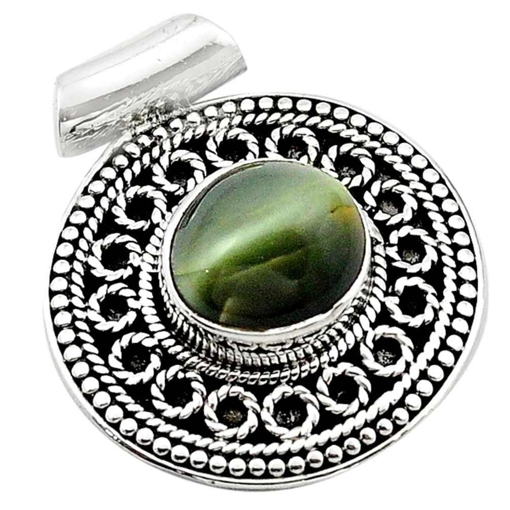 Green cats eye 925 sterling silver pendant jewelry d13198