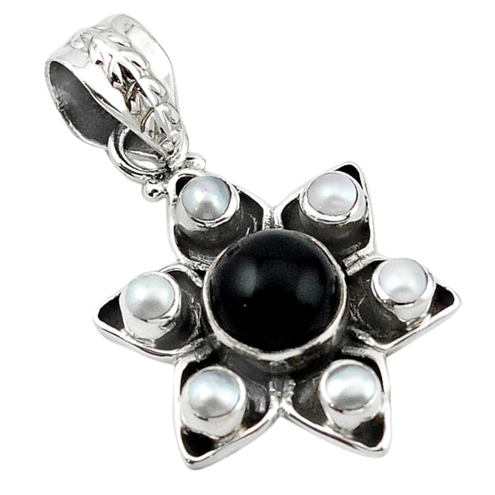 Natural black onyx pearl 925 sterling silver pendant jewelry d13214