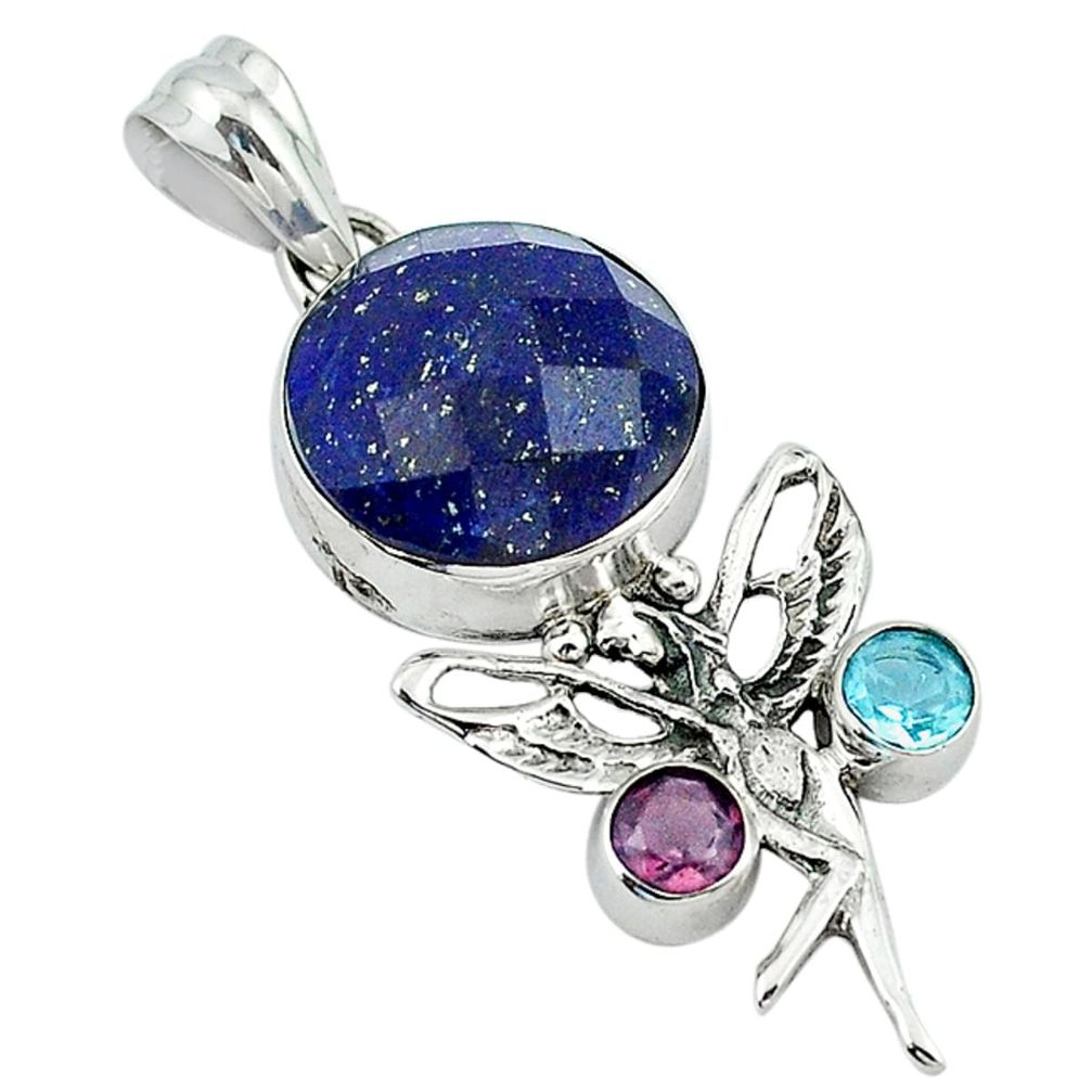 925 silver natural blue lapis lazuli angel wings fairy pendant jewelry d13698