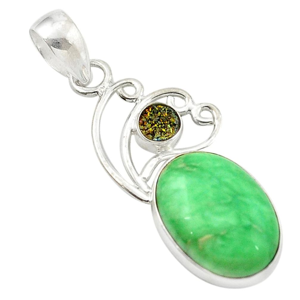 Natural green variscite druzy 925 sterling silver pendant jewelry d14692