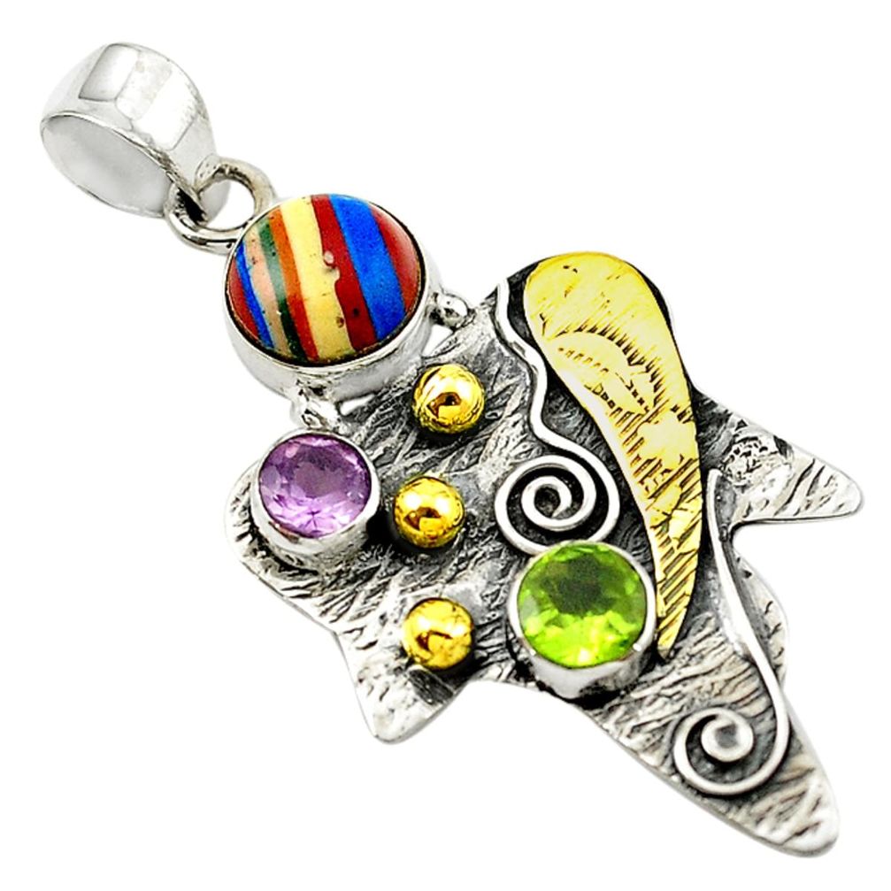 lor rainbow calsilica 925 silver 14k gold pendant d14702