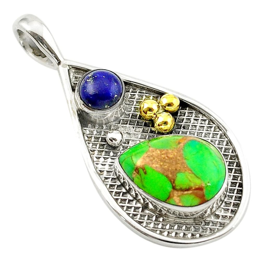 Green copper turquoise lapis lazuli 925 sterling silver pendant d14731