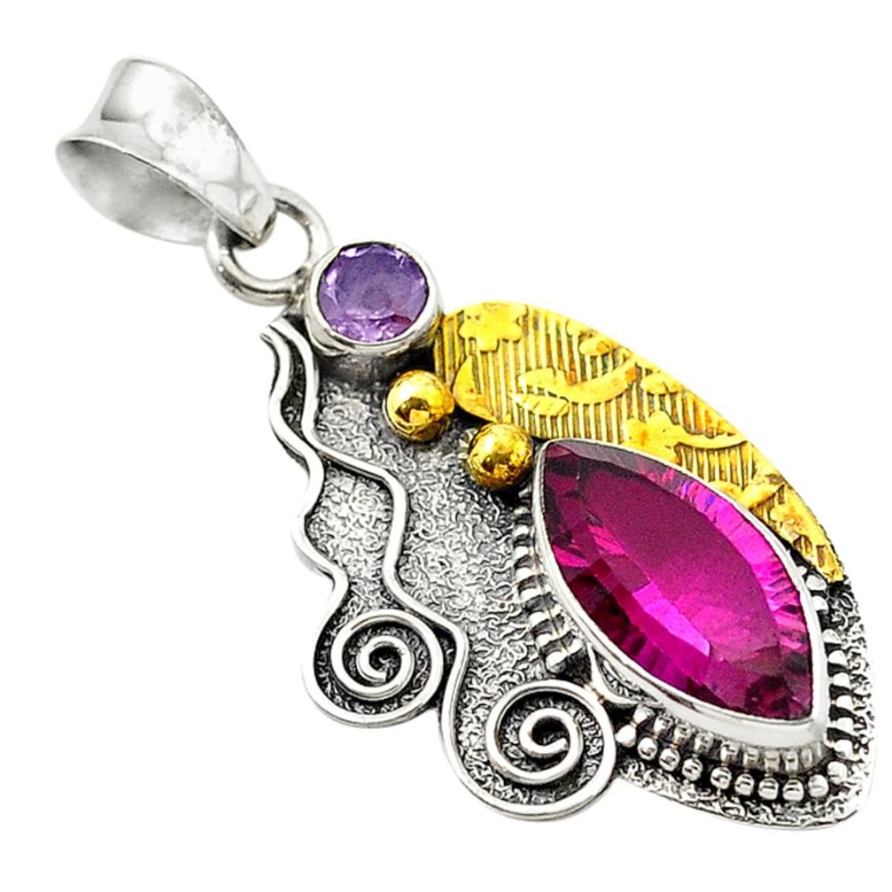 925 sterling silver watermelon tourmaline (lab) amethyst pendant jewelry d14740