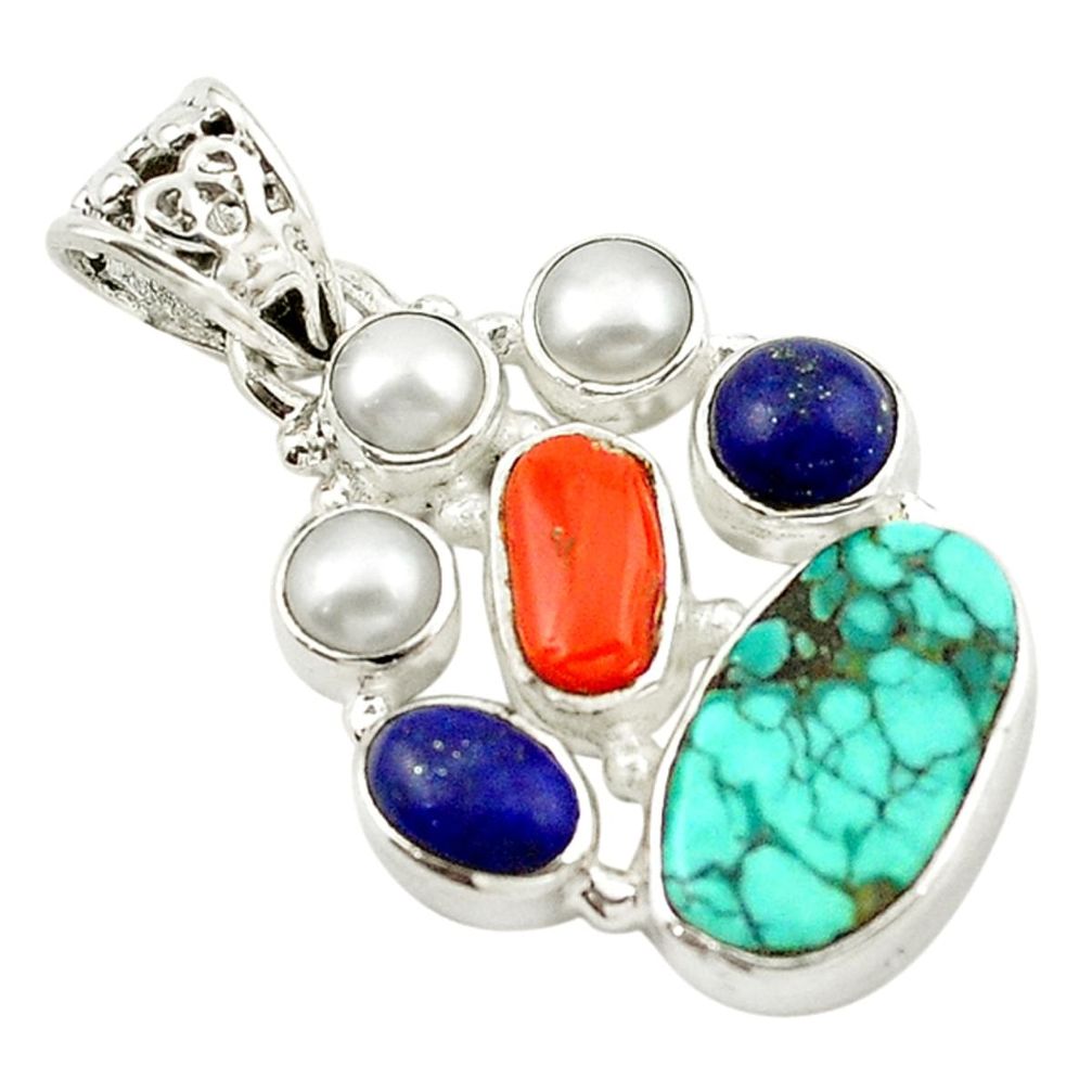 rquoise tibetan coral pearl 925 sterling silver pendant d14771