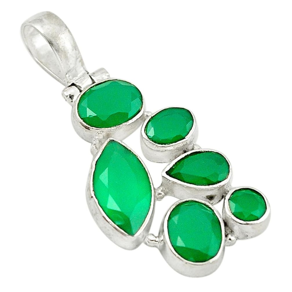 Natural green chalcedony 925 sterling silver pendant jewelry d14821