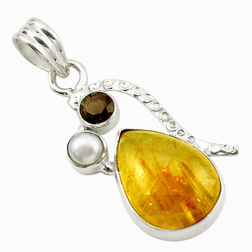 ourmaline rutile smoky topaz 925 silver pendant jewelry d14833