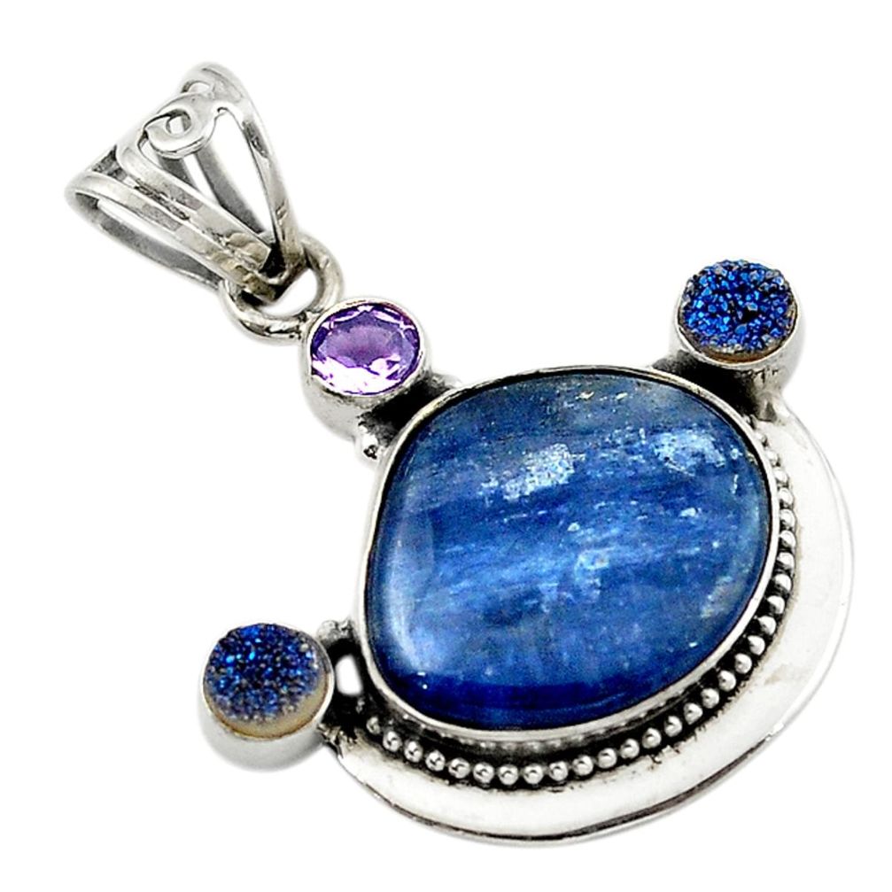 Natural blue kyanite druzy 925 sterling silver pendant jewelry d14895