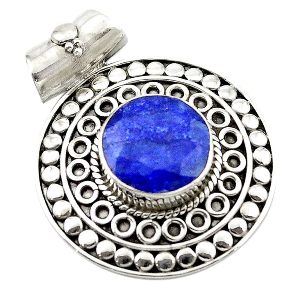 Natural blue sapphire round 925 sterling silver pendant jewelry d14910