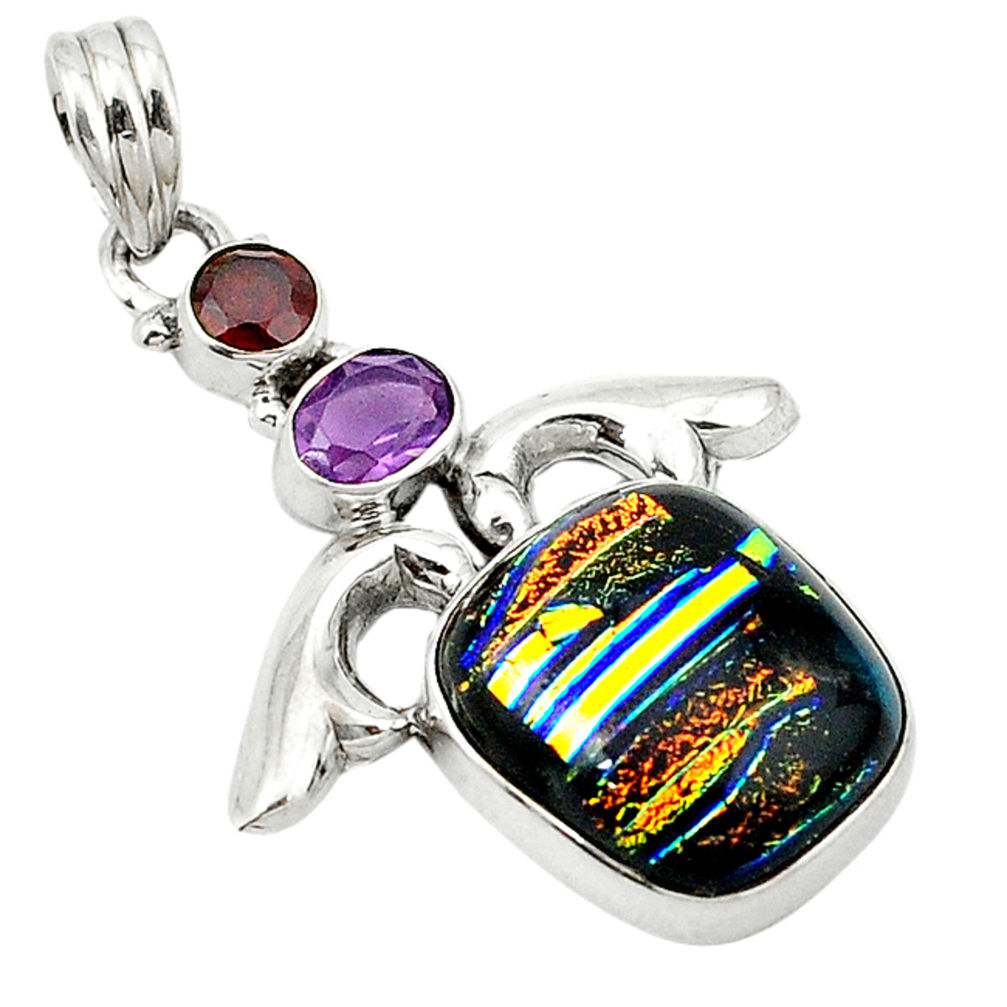 16.70ct multi color dichroic glass garnet 925 sterling silver pendant d1496