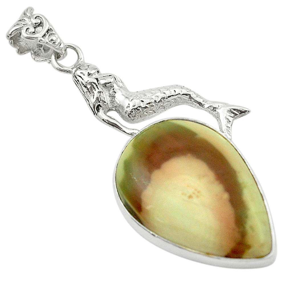 925 silver natural brown imperial jasper pear fairy mermaid pendant d16170