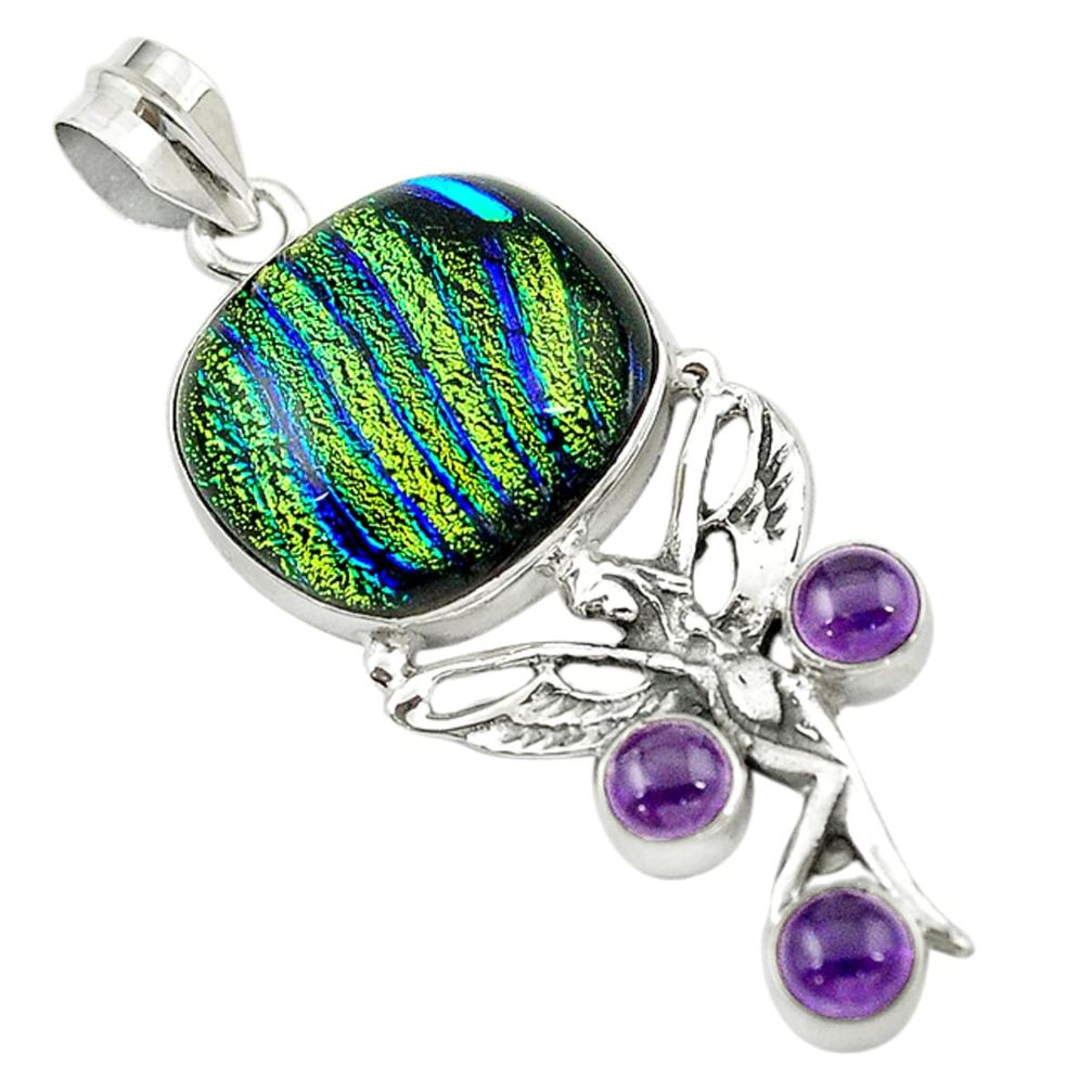 925 silver multi color dichroic glass angel wings fairy pendant jewelry d16180