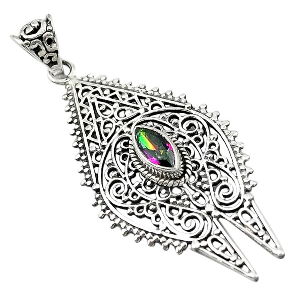 Multi color rainbow topaz 925 sterling silver pendant jewelry d16207
