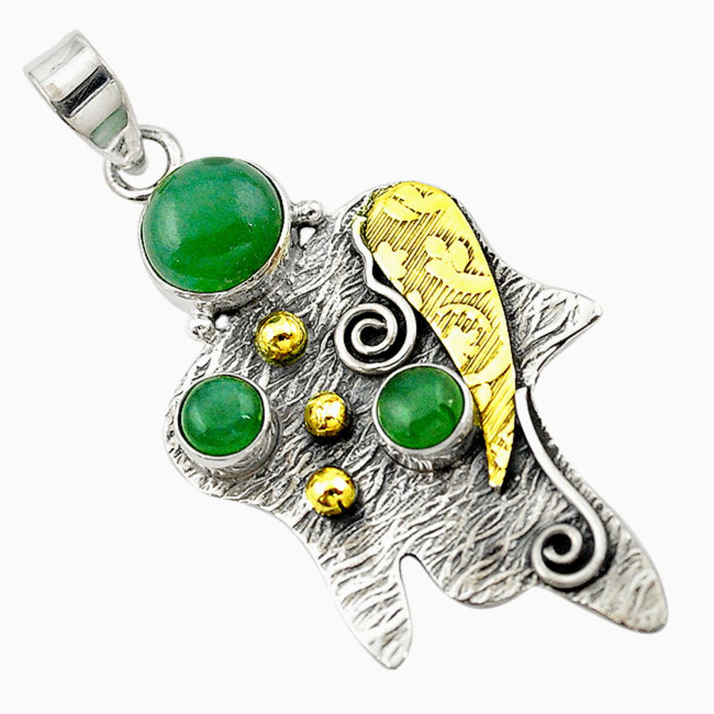 925 silver victorian natural green chalcedony two tone pendant jewelry d16253