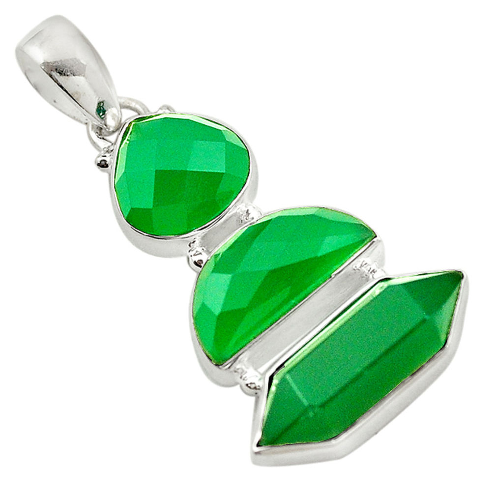 Natural green chalcedony 925 sterling silver pendant jewelry d16283