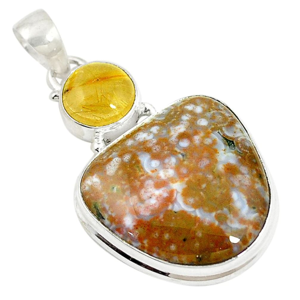 Natural multi color ocean sea jasper (madagascar) 925 silver pendant d17527