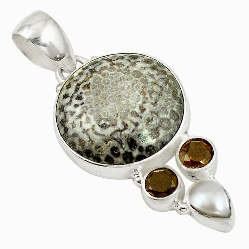 Natural black stingray coral from alaska pearl 925 silver pendant d17557