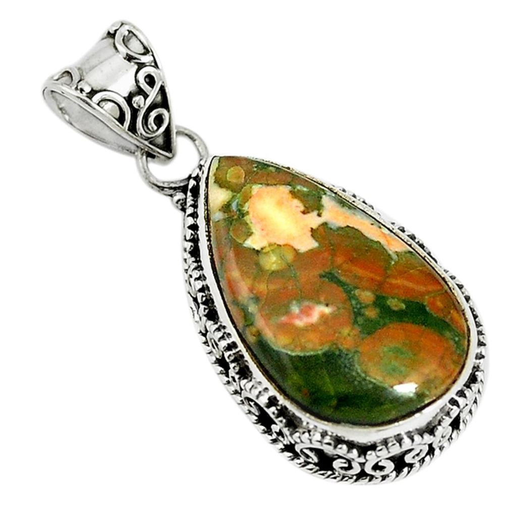 Natural multi color rainforest rhyolite jasper 925 silver pendant jewelry d17572