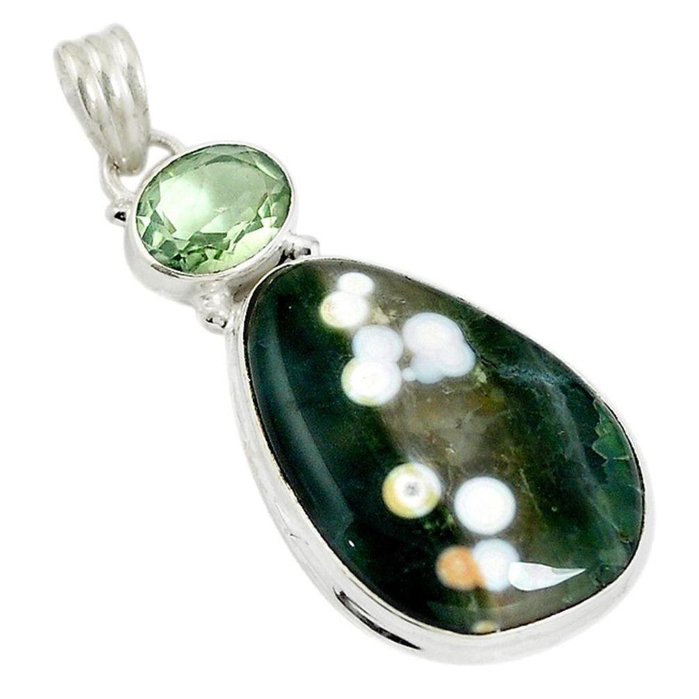 Natural multi color ocean sea jasper (madagascar) 925 silver pendant d17589