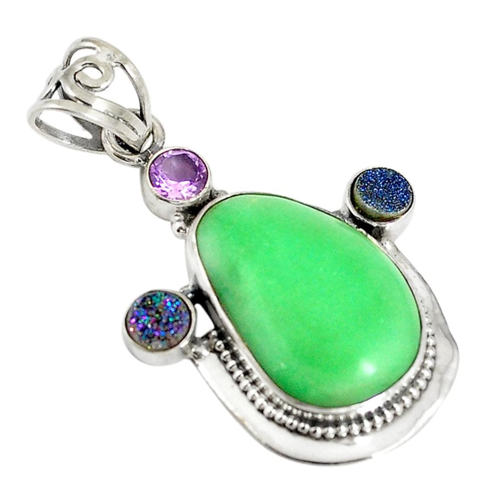 Natural green variscite druzy 925 sterling silver pendant jewelry d17622