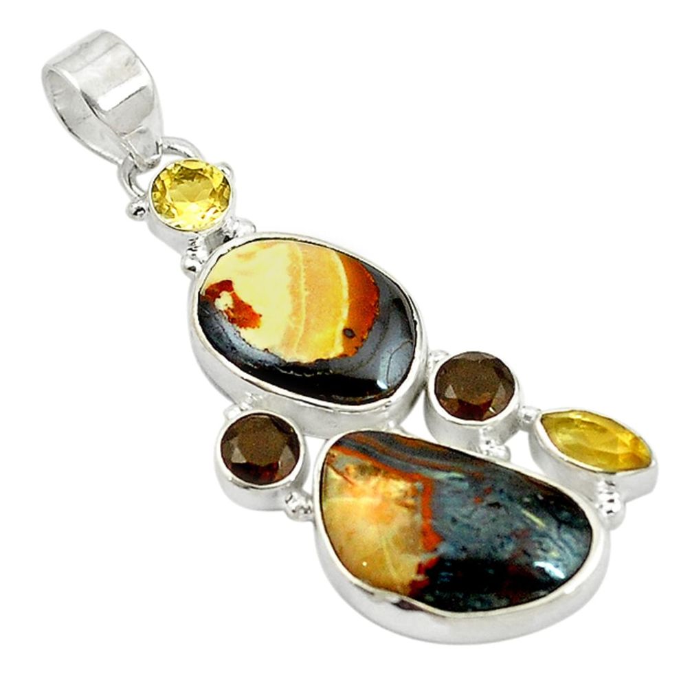 Natural brown boulder opal smoky topaz citrine 925 silver pendant d17646