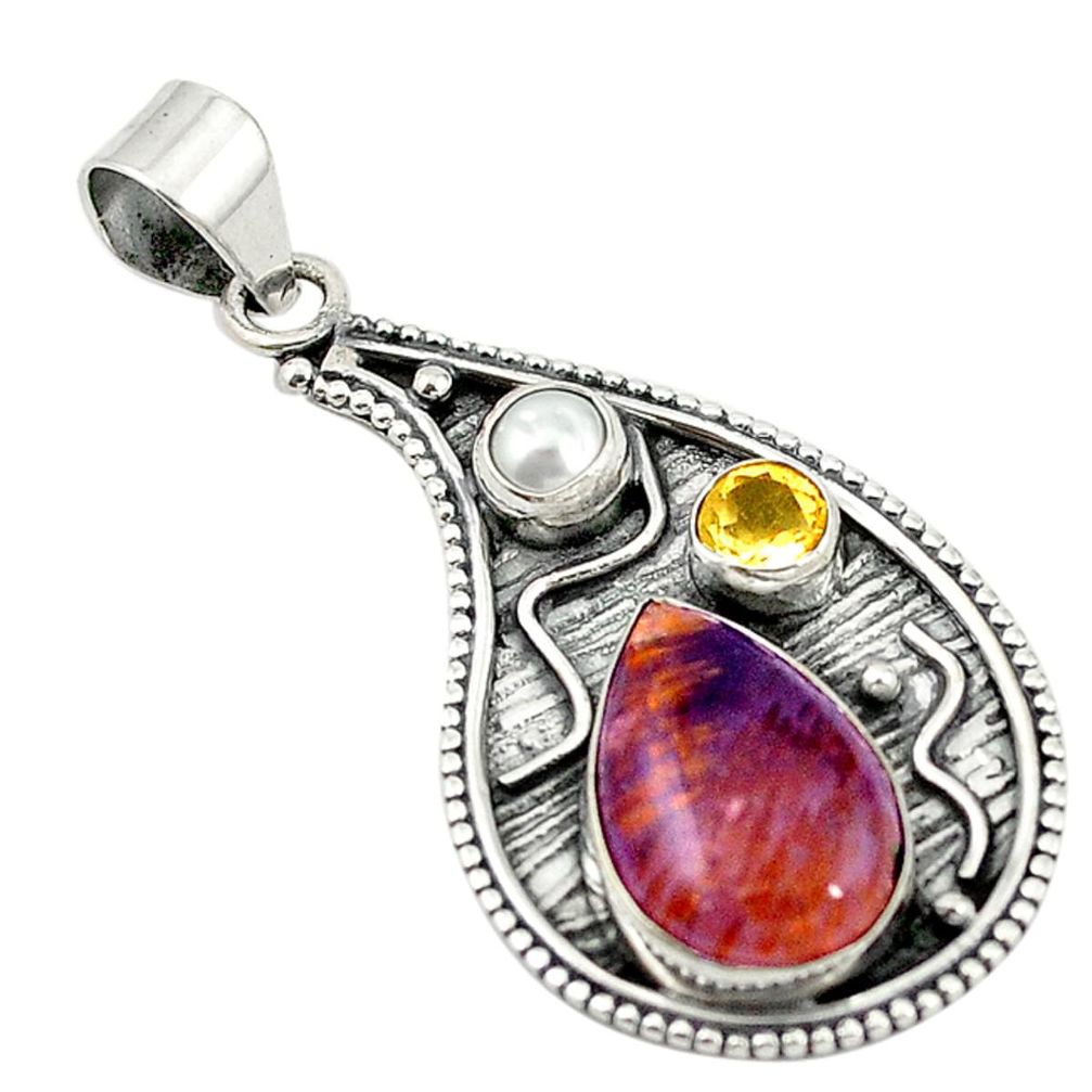 Natural purple cacoxenite super seven (melody stone) 925 silver pendant d17669