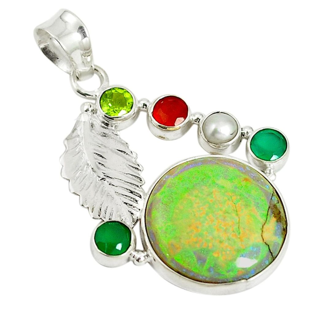 Multi color sterling opal chalcedony pearl 925 sterling silver pendant d17682