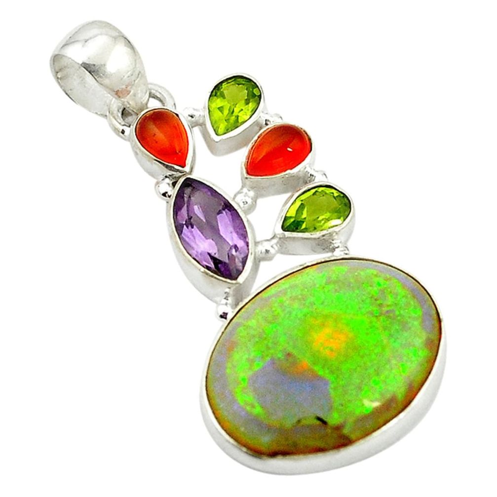 Multi color sterling opal cornelian (carnelian) 925 silver pendant d17713