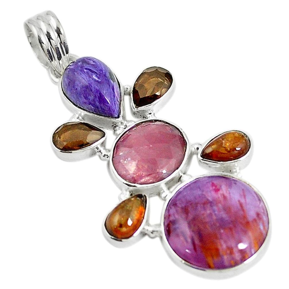 Natural purple cacoxenite super seven (melody stone) 925 silver pendant d17736