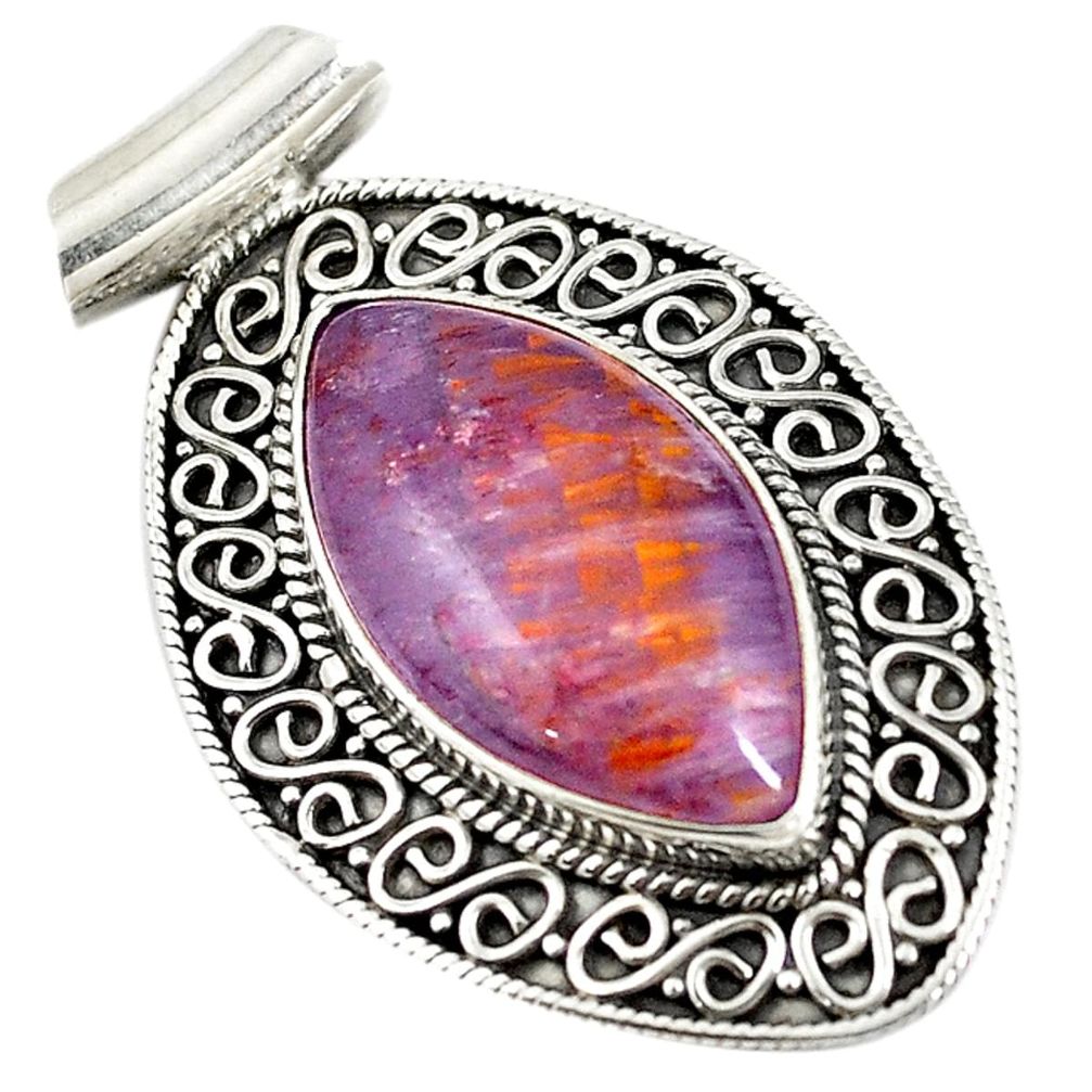 Natural purple cacoxenite super seven (melody stone) 925 silver pendant d17739