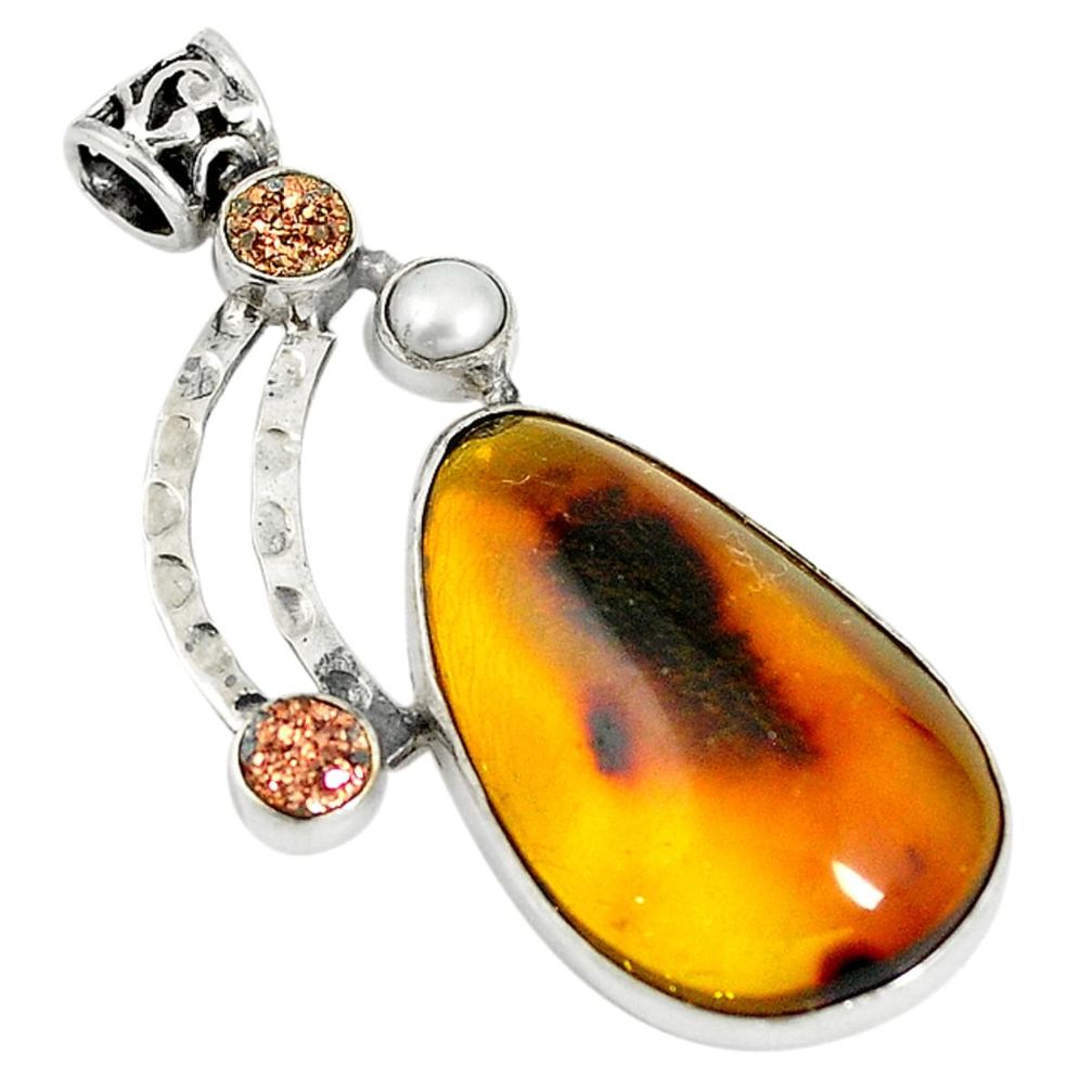 925 silver natural green amber from colombia druzy pearl pendant d17779