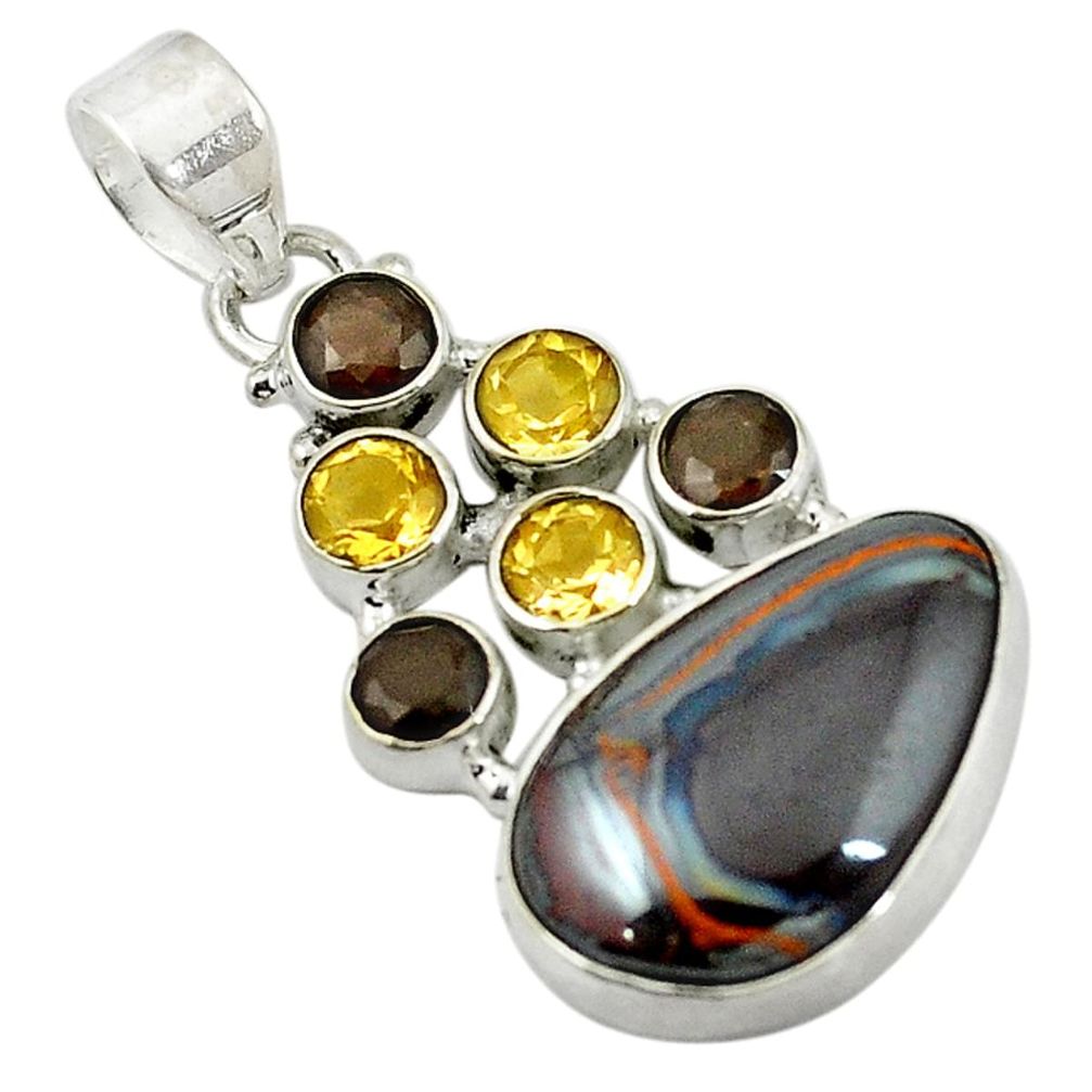 Natural brown boulder opal smoky topaz citrine 925 silver pendant d17803