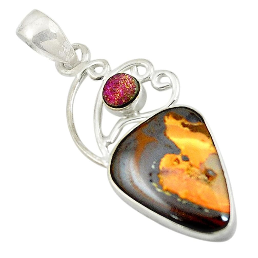 Natural brown boulder opal druzy 925 sterling silver pendant jewelry d17805