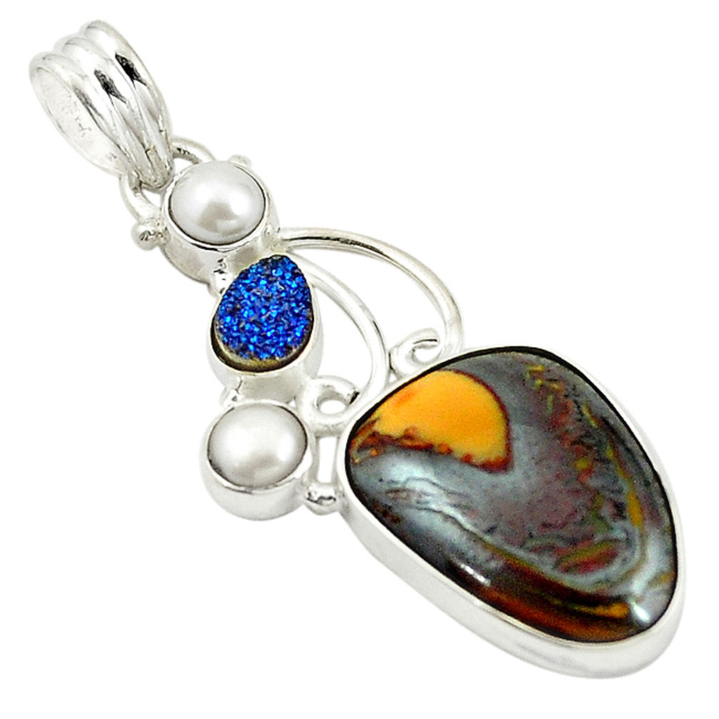 Natural brown boulder opal druzy pearl 925 sterling silver pendant d17817