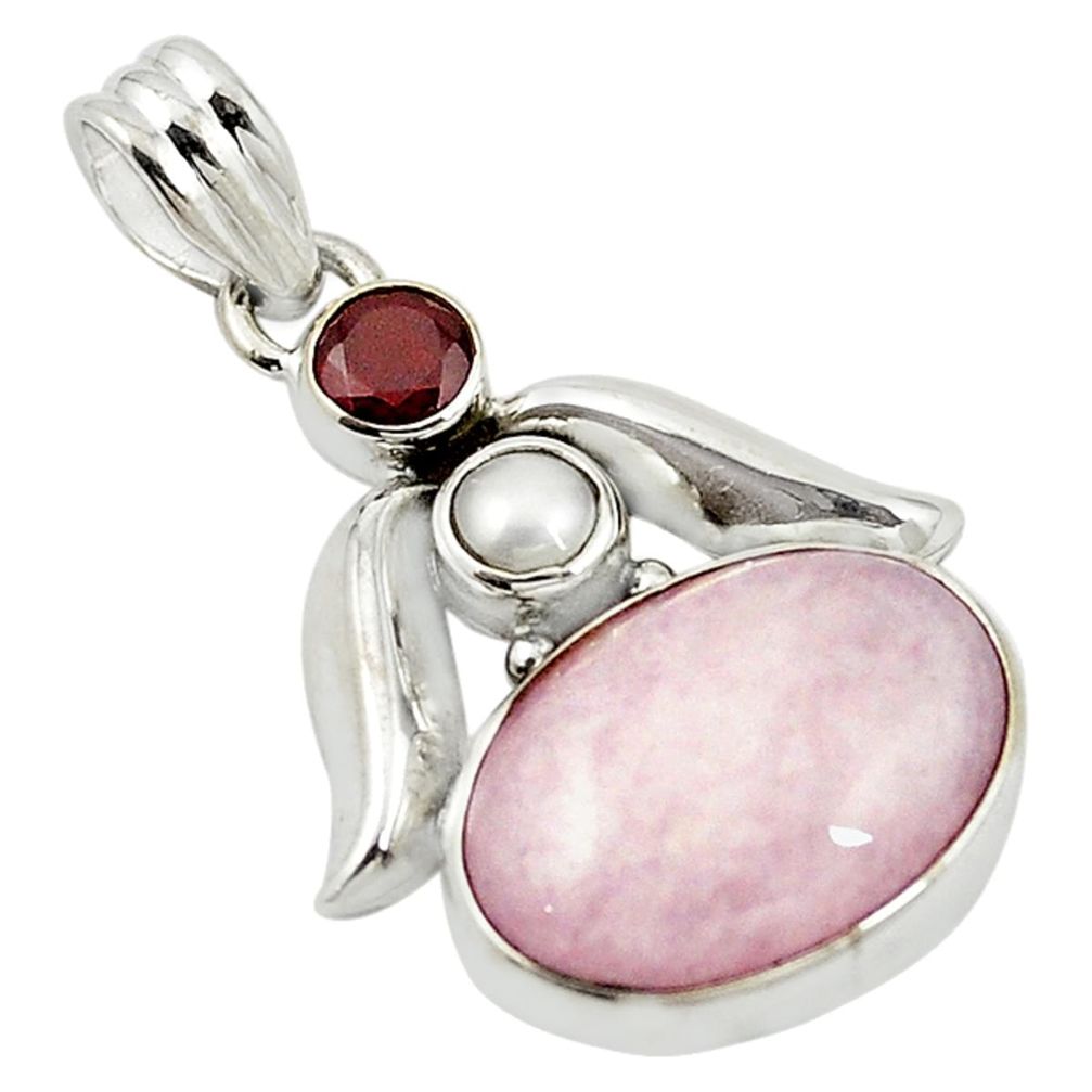 925 sterling silver natural pink morganite garnet pearl pendant jewelry d17880